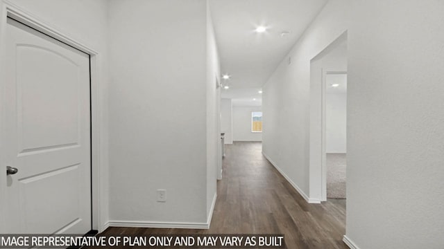 corridor with dark hardwood / wood-style flooring