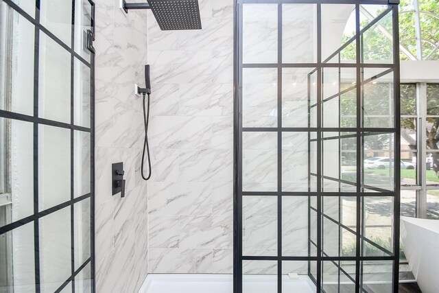 exterior space featuring plus walk in shower