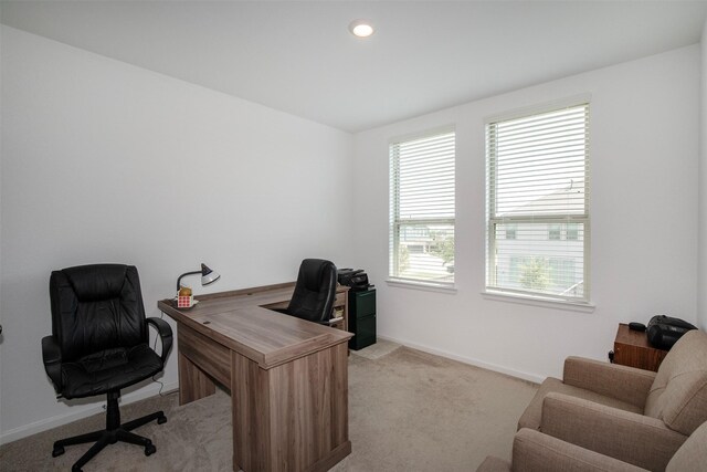 carpeted home office with a wealth of natural light