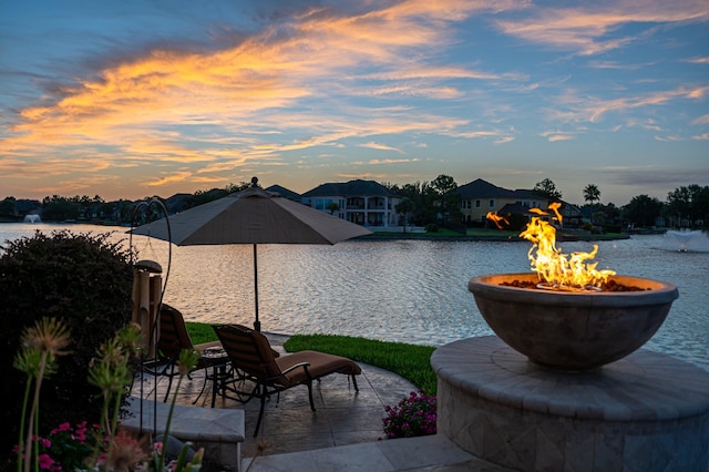 water view featuring a fire pit