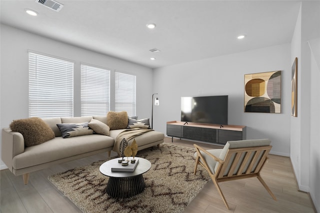 living room with light wood-type flooring