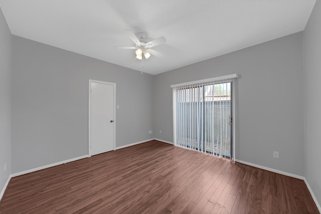 unfurnished room featuring hardwood / wood-style floors and ceiling fan