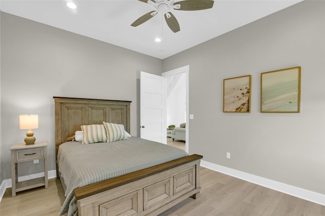 975 Alberdie Dr, Crystal Beach, TX 77650 - bedroom featuring light wood-style floors, baseboards, a ceiling fan, and recessed lighting