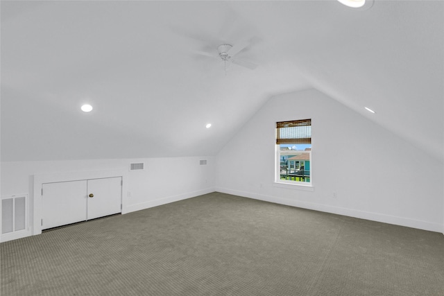 975 Alberdie Dr, Crystal Beach, TX 77650 - additional living space with carpet flooring, ceiling fan, lofted ceiling, baseboards, and recessed lighting