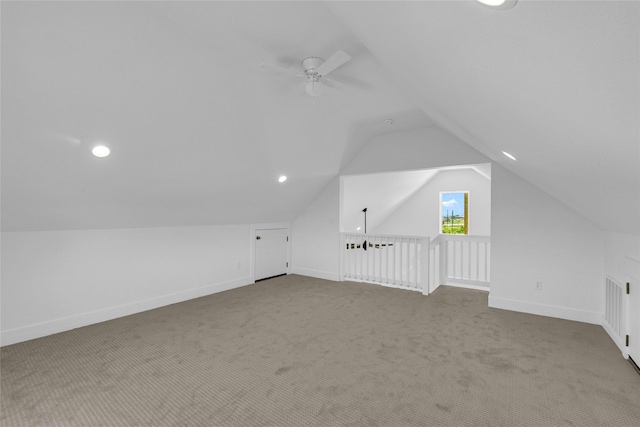 975 Alberdie Dr, Crystal Beach, TX 77650 - additional living space with vaulted ceiling, ceiling fan, carpet flooring, baseboards, and recessed lighting