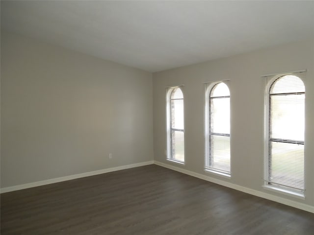 unfurnished room featuring a wealth of natural light and dark hardwood / wood-style flooring