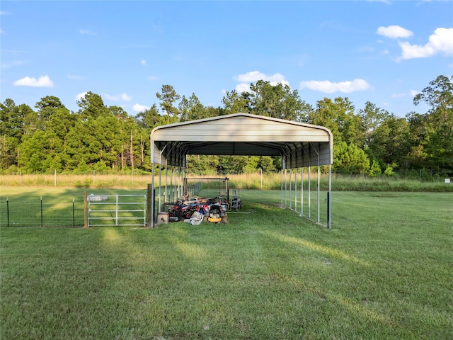 view of car parking featuring a carport and a lawn