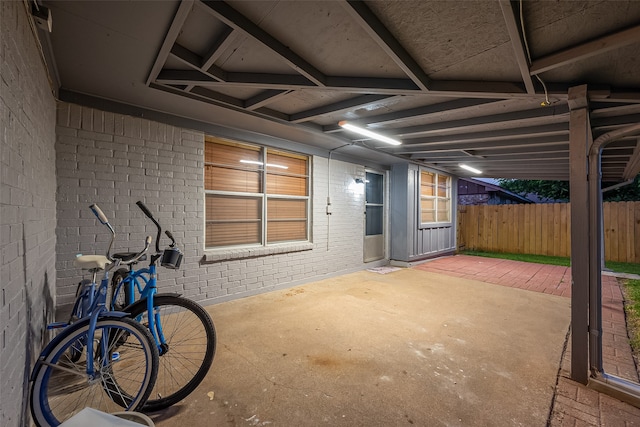 basement with brick wall