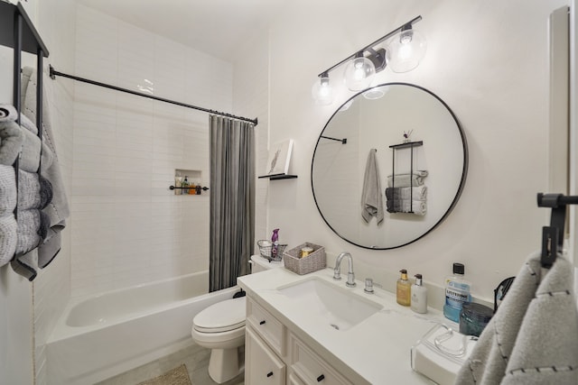 full bathroom featuring tile patterned flooring, toilet, vanity, and shower / bath combo