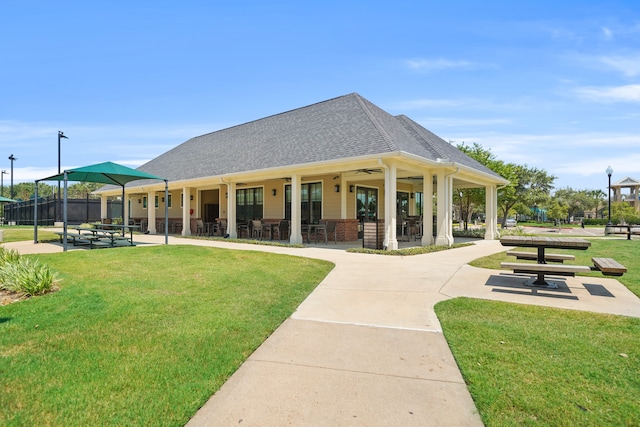 exterior space featuring a patio and a yard