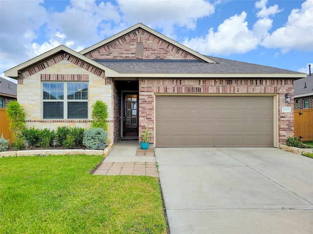 view of front of house with a garage and a front yard