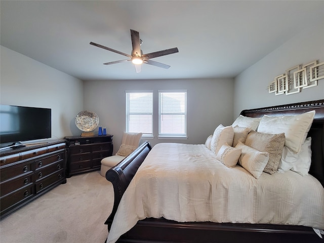 bedroom featuring ceiling fan and carpet flooring