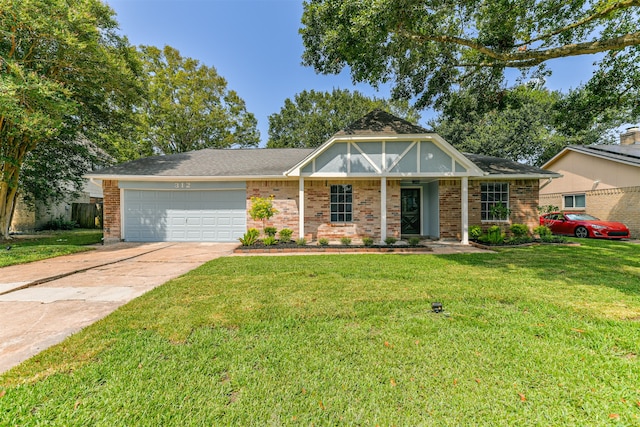 view of front facade featuring a garage and a front lawn