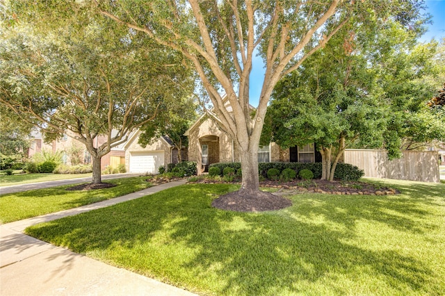 obstructed view of property with a front yard