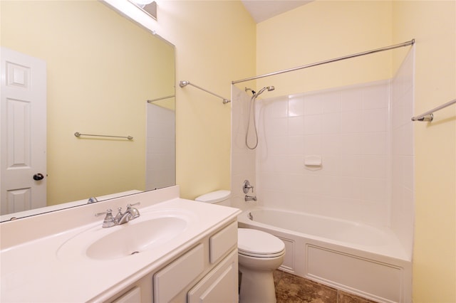 full bathroom featuring shower / bath combination, toilet, and vanity