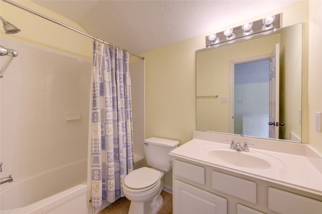 full bathroom featuring vanity, toilet, tile patterned flooring, and shower / bath combo