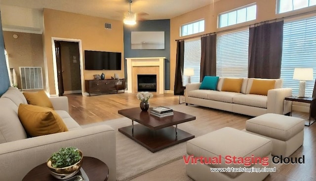 living room featuring plenty of natural light and hardwood / wood-style floors