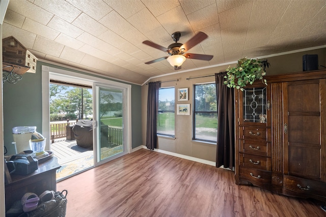 interior space featuring ceiling fan