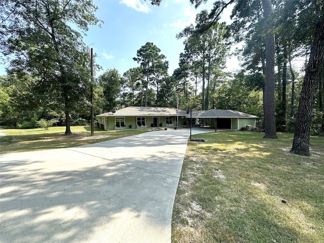 ranch-style house with a front lawn