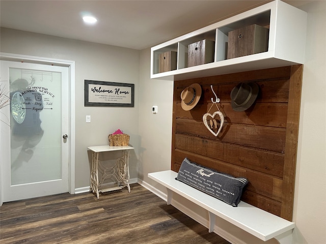 mudroom with dark hardwood / wood-style floors