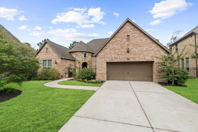 view of front of home with a garage and a front yard