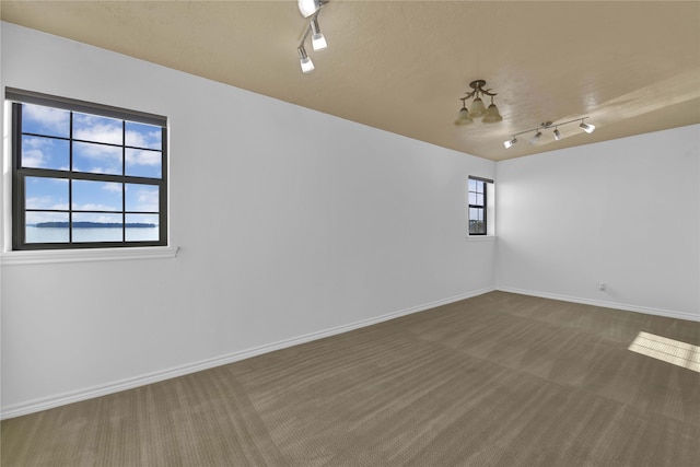 carpeted spare room featuring track lighting