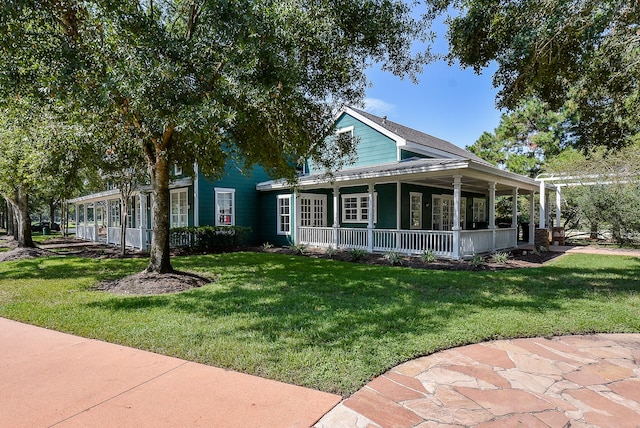 view of front of property with a front lawn and a porch