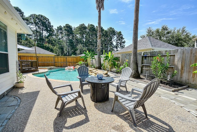 view of patio featuring a fenced backyard and a fenced in pool