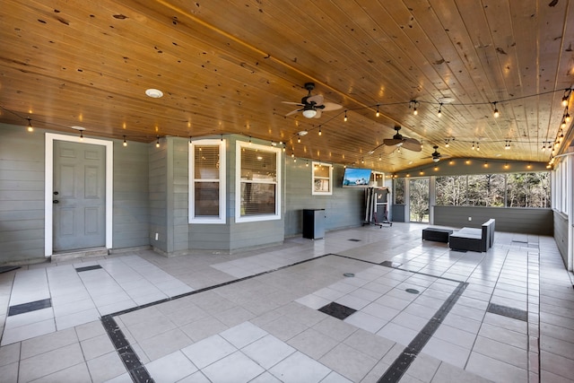 view of patio featuring ceiling fan