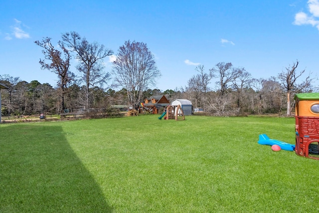 view of yard with a playground