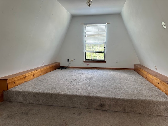 bonus room featuring carpet flooring and lofted ceiling