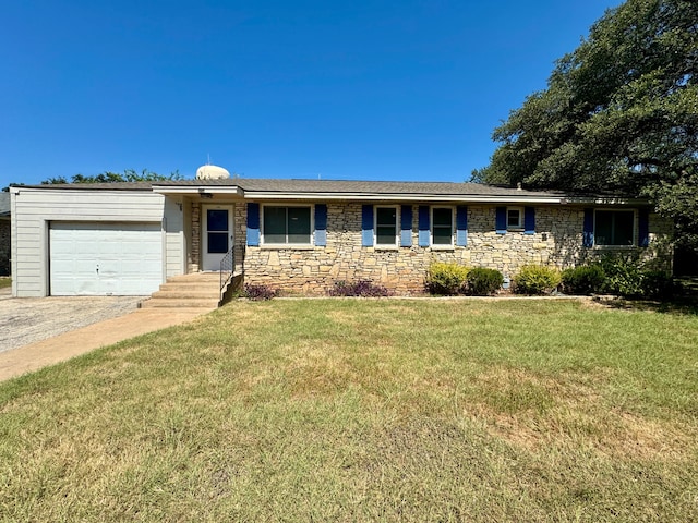 ranch-style house with a front lawn and a garage