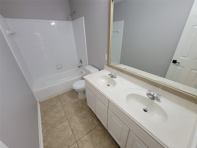 full bathroom featuring tile patterned floors, shower / bathtub combination, vanity, and toilet