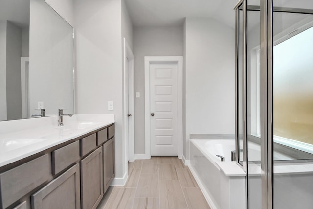 22022 Villa Terrace Dr, Hockley, TX 77447 - bathroom featuring tile patterned flooring, shower with separate bathtub, and vanity