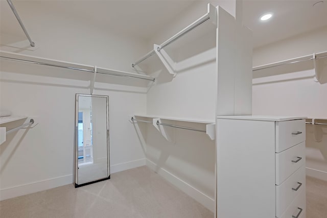 spacious closet featuring light carpet