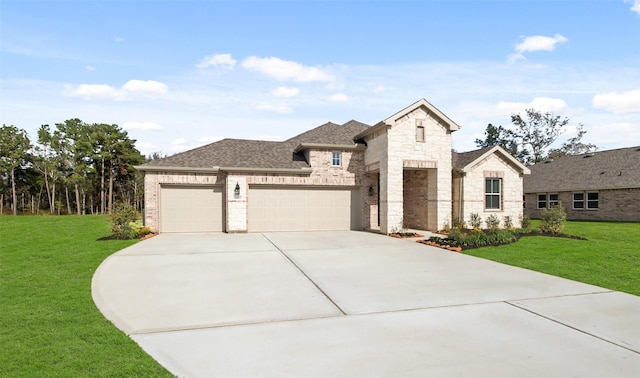 view of front facade featuring a garage and a front lawn