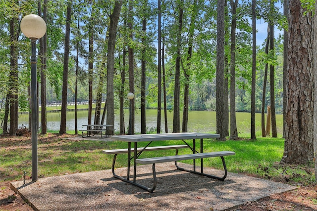 surrounding community featuring a water view