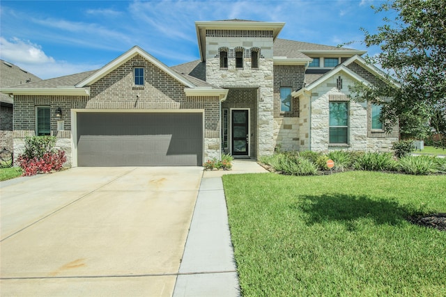 view of front facade with a front lawn and a garage