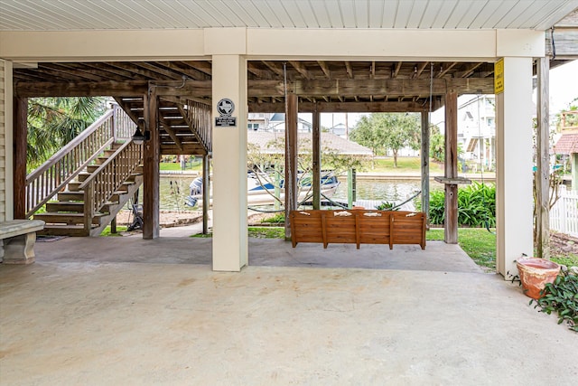 view of patio / terrace featuring a water view