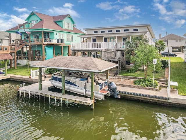 dock area featuring a water view