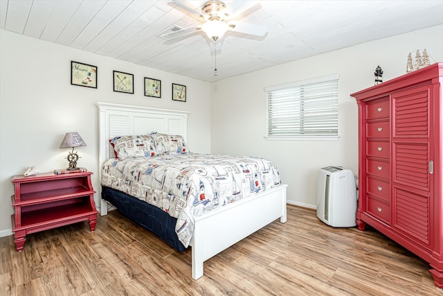 bedroom featuring hardwood / wood-style flooring and ceiling fan