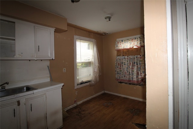 interior space featuring sink, white cabinetry, and dark hardwood / wood-style flooring