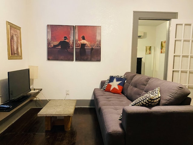 living room with dark hardwood / wood-style flooring