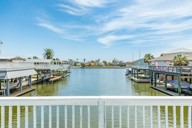 view of dock with a water view