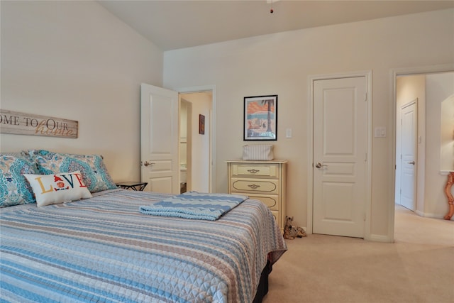 bedroom with light carpet