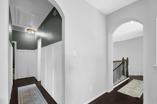 hallway featuring dark wood-type flooring