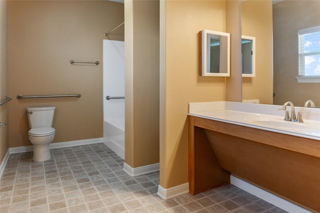 full bathroom featuring tile patterned flooring, toilet, vanity, and shower / bath combination