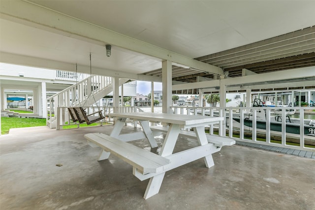 view of patio / terrace featuring stairs