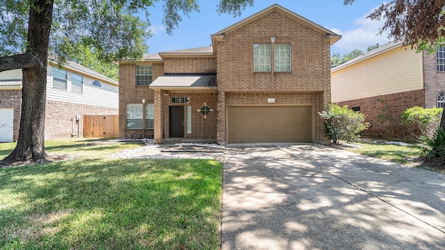 front facade with a garage and a front yard