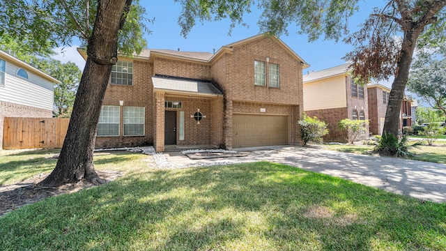 view of front of home with a garage and a front lawn